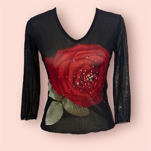 Vintage Guess Jeans Sheer Rose Top